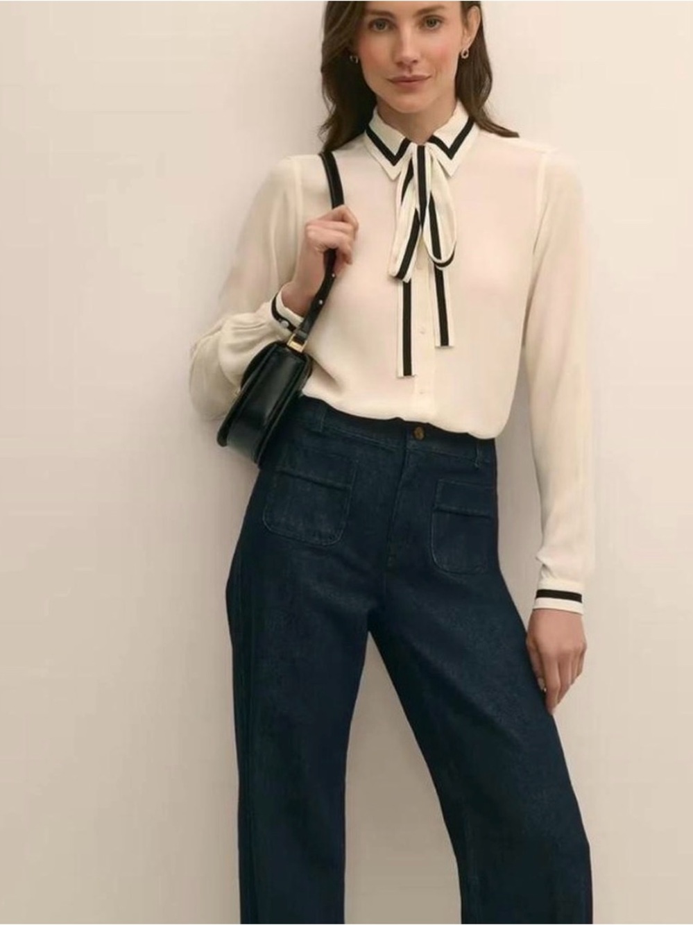 Brooks Brothers Viscose Contrast Tie-Neck Blouse
